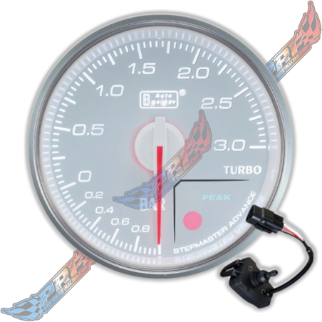 3 BAR AUTOGAUGE MANOMETRE PRESSION TURBO PREMIUM BLANC